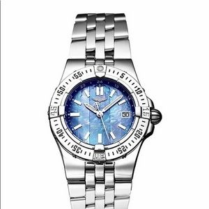 BREITLING Lady's Starliner SS Bracelet w/Blue MOP Dial. New battery.